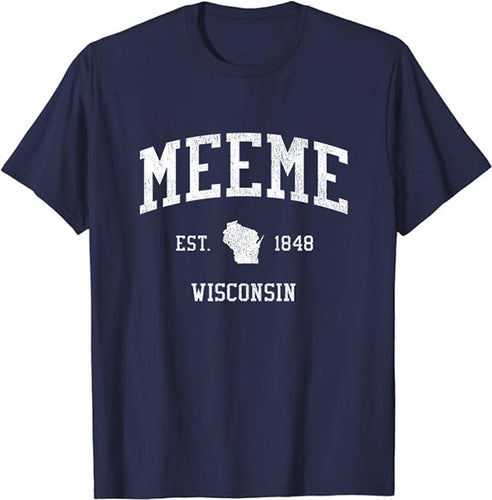 Meeme Wisconsin WI T-Shirt Vintage Athletic Sports Design Tee