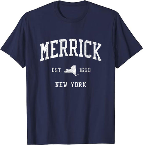 Merrick New York NY T-Shirt Vintage Athletic Sports Design Tee