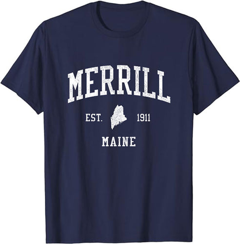 Merrill Maine ME T-Shirt Vintage Athletic Sports Design Tee