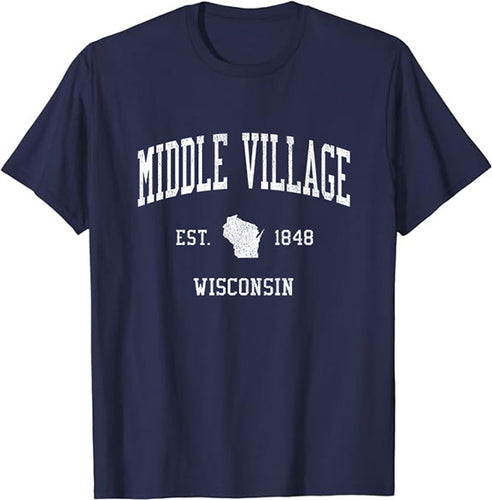 Middle Village Wisconsin WI T-Shirt Vintage Athletic Sports Design Tee