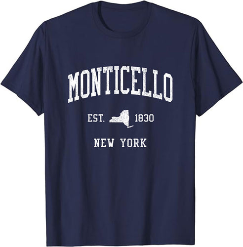 Monticello New York NY T-Shirt Vintage Athletic Sports Design Tee