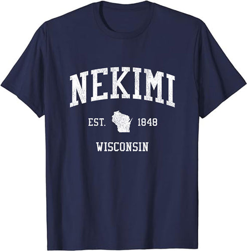 Nekimi Wisconsin WI T-Shirt Vintage Athletic Sports Design Tee