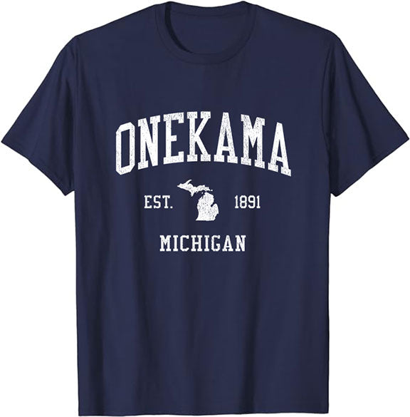 Onekama Michigan MI T-Shirt Vintage Athletic Sports Design Tee