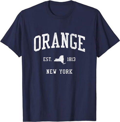 Orange New York NY T-Shirt Vintage Athletic Sports Design Tee