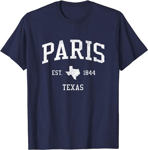 Paris Texas TX T-Shirt Vintage Athletic Sports Design Tee