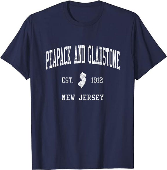 Peapack and Gladstone New Jersey NJ T-Shirt Vintage Athletic Sports Design Tee