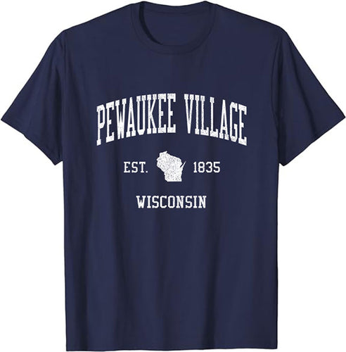 Pewaukee Village Wisconsin WI T-Shirt Vintage Athletic Sports Design Tee