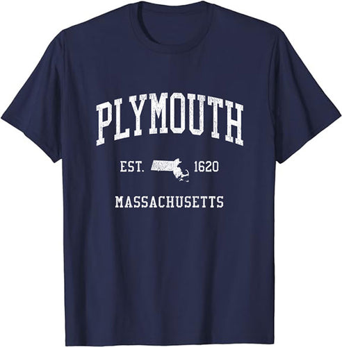 Plymouth Massachusetts MA T-Shirt Vintage Athletic Sports Design Tee