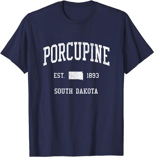 Porcupine South Dakota SD T-Shirt Vintage Athletic Sports Design Tee