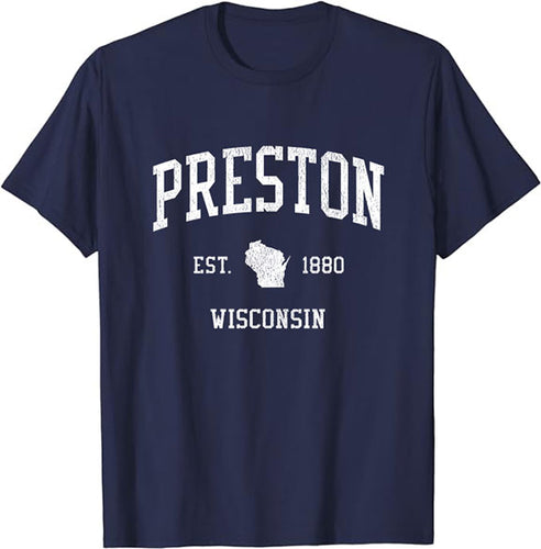 Preston Wisconsin WI T-Shirt Vintage Athletic Sports Design Tee