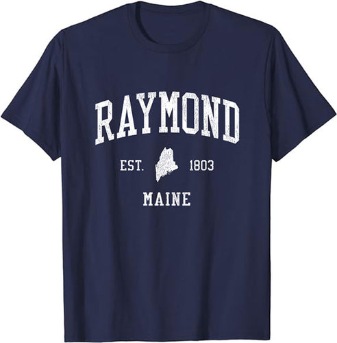 Raymond Maine ME T-Shirt Vintage Athletic Sports Design Tee