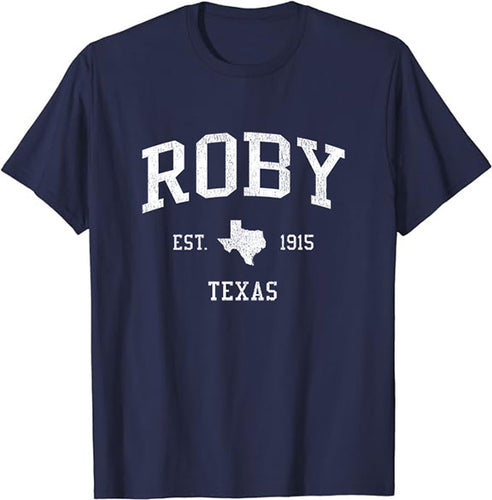 Roby Texas TX T-Shirt Vintage Athletic Sports Design Tee