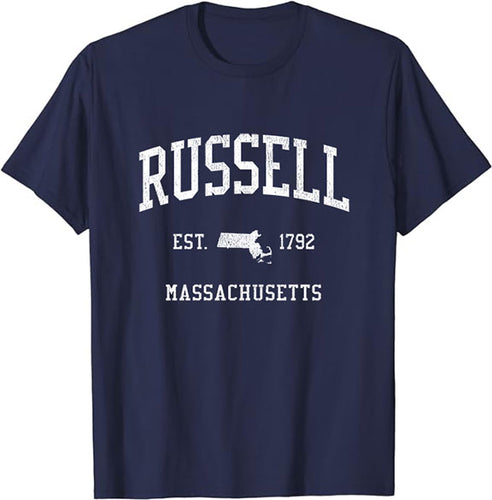 Russell Massachusetts MA T-Shirt Vintage Athletic Sports Design Tee