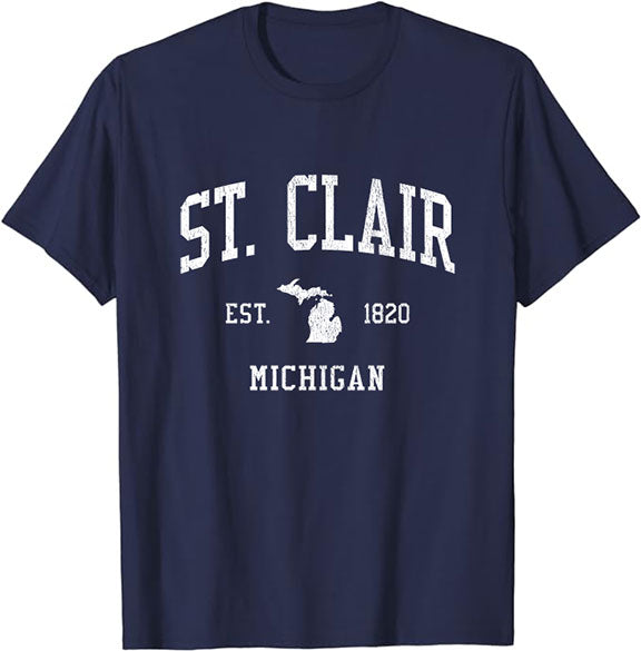 St. Clair Michigan MI T-Shirt Vintage Athletic Sports Design Tee