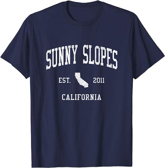 Sunny Slopes California CA T-Shirt Vintage Athletic Sports Design Tee