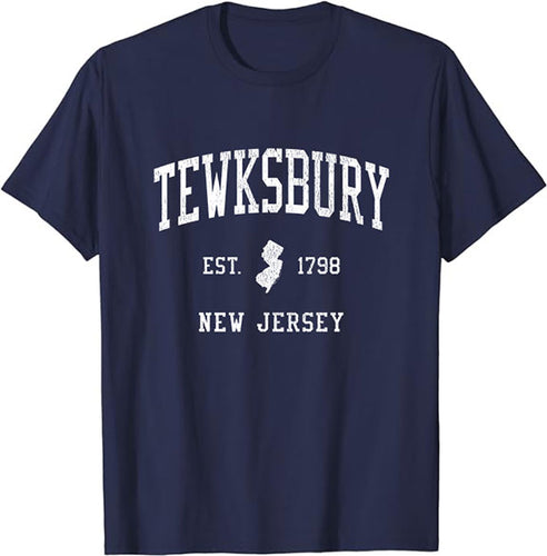 Tewksbury New Jersey NJ T-Shirt Vintage Athletic Sports Design Tee