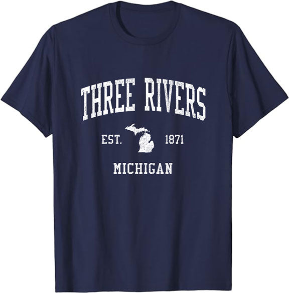 Three Rivers Michigan MI T-Shirt Vintage Athletic Sports Design Tee