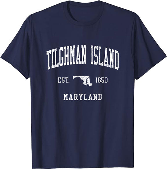Tilghman Island Maryland MD T-Shirt Vintage Athletic Sports Design Tee