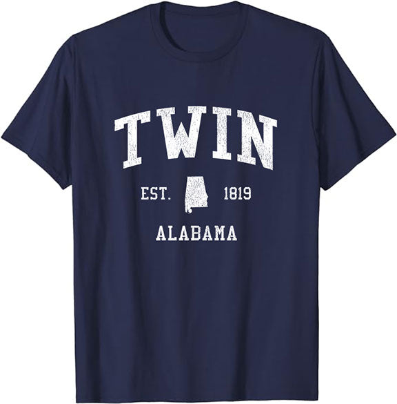 Twin Alabama AL T-Shirt Vintage Athletic Sports Design Tee