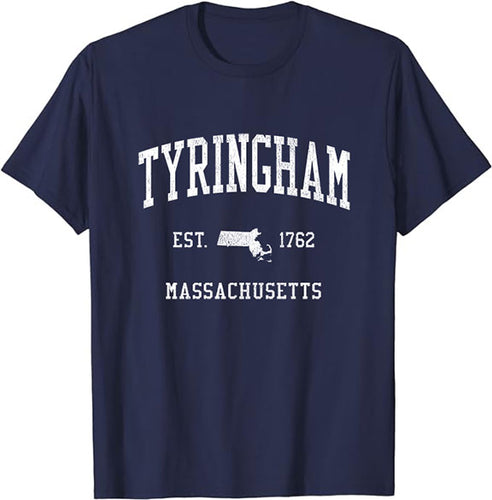 Tyringham Massachusetts MA T-Shirt Vintage Athletic Sports Design Tee