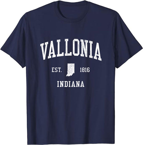 Vallonia Indiana IN T-Shirt Vintage Athletic Sports Design Tee