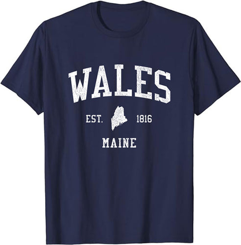 Wales Maine ME T-Shirt Vintage Athletic Sports Design Tee