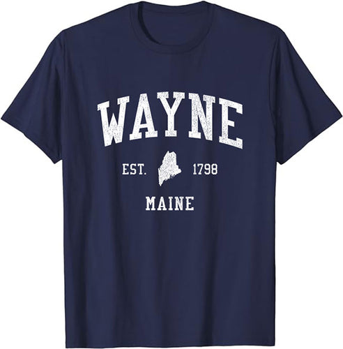 Wayne Maine ME T-Shirt Vintage Athletic Sports Design Tee