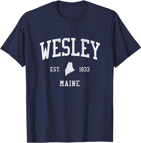Wesley Maine ME T-Shirt Vintage Athletic Sports Design Tee