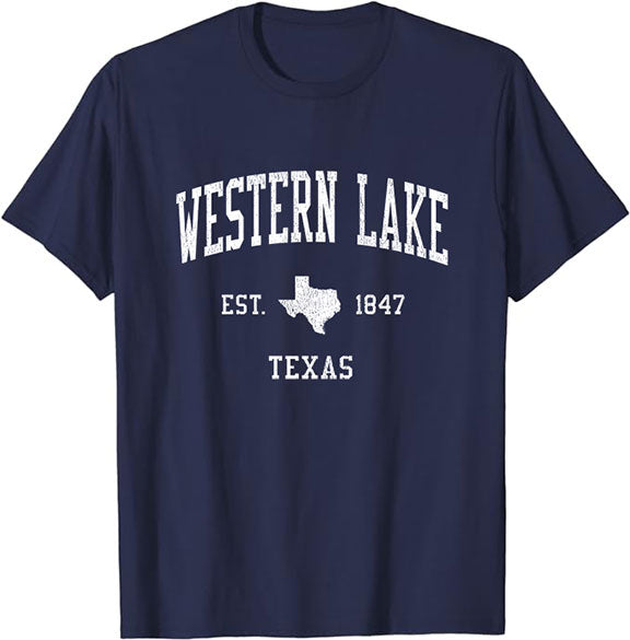 Western Lake Texas TX T-Shirt Vintage Athletic Sports Design Tee