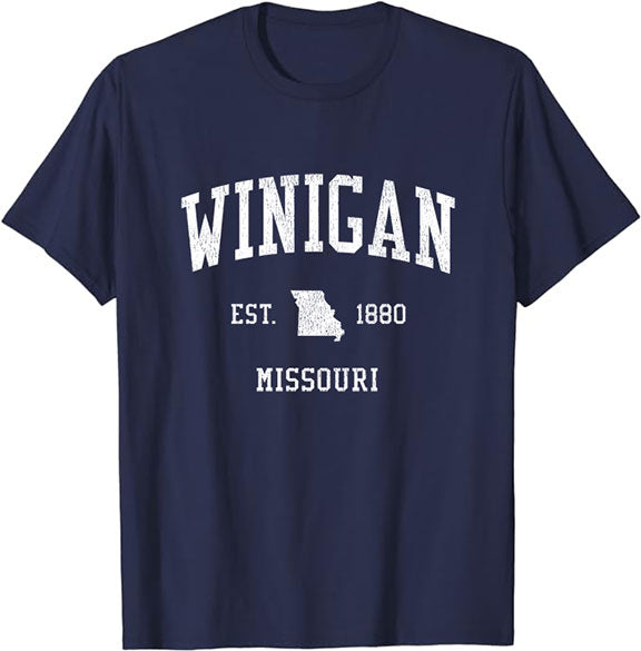 Winigan Missouri MO T-Shirt Vintage Athletic Sports Design Tee
